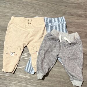 Kids Cozy Bottoms Set - Gray, Beige, and Blue Stripes